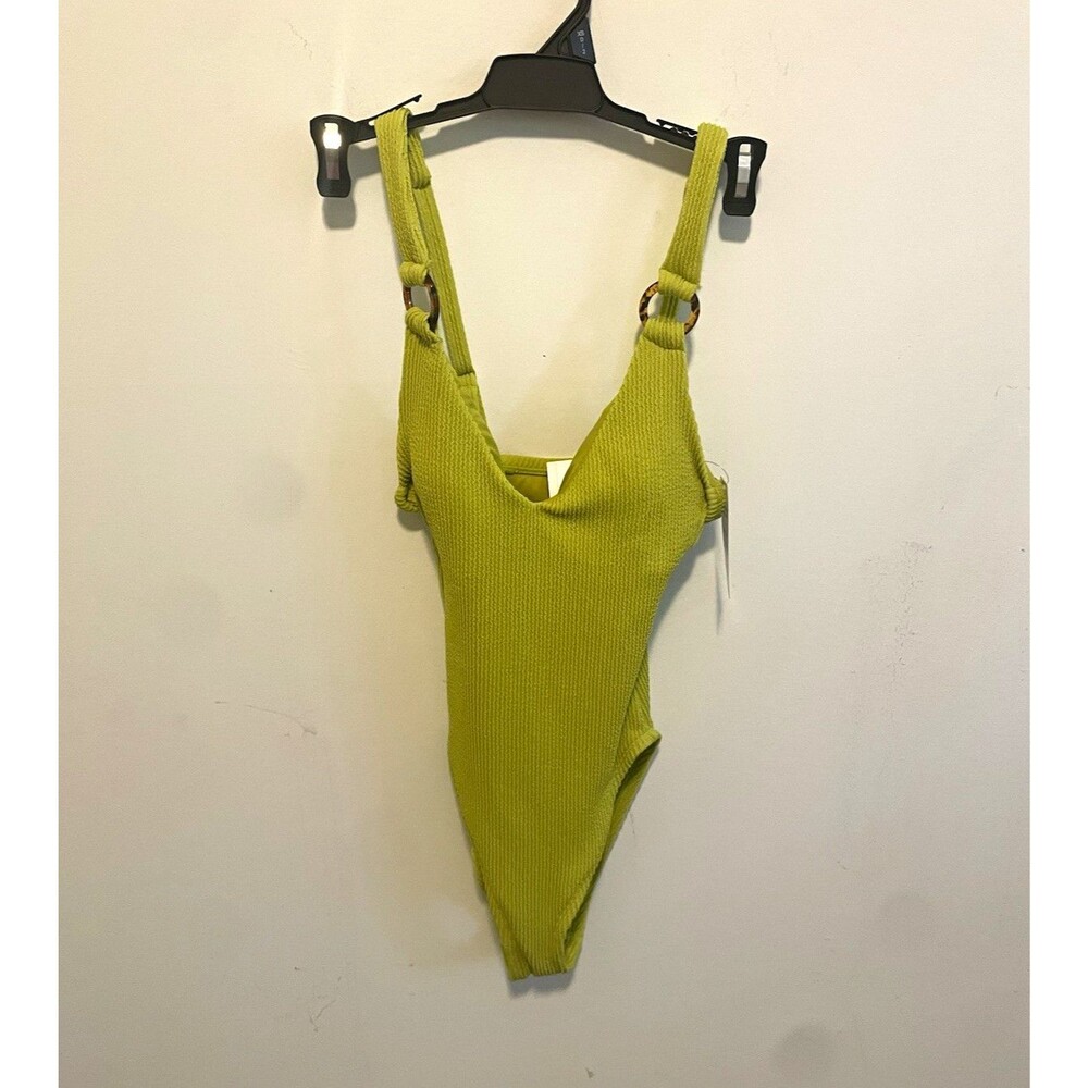 No Boundaries Women’s One-Piece Swimsuit Juniors XS Green Crinkle Ring Stretch